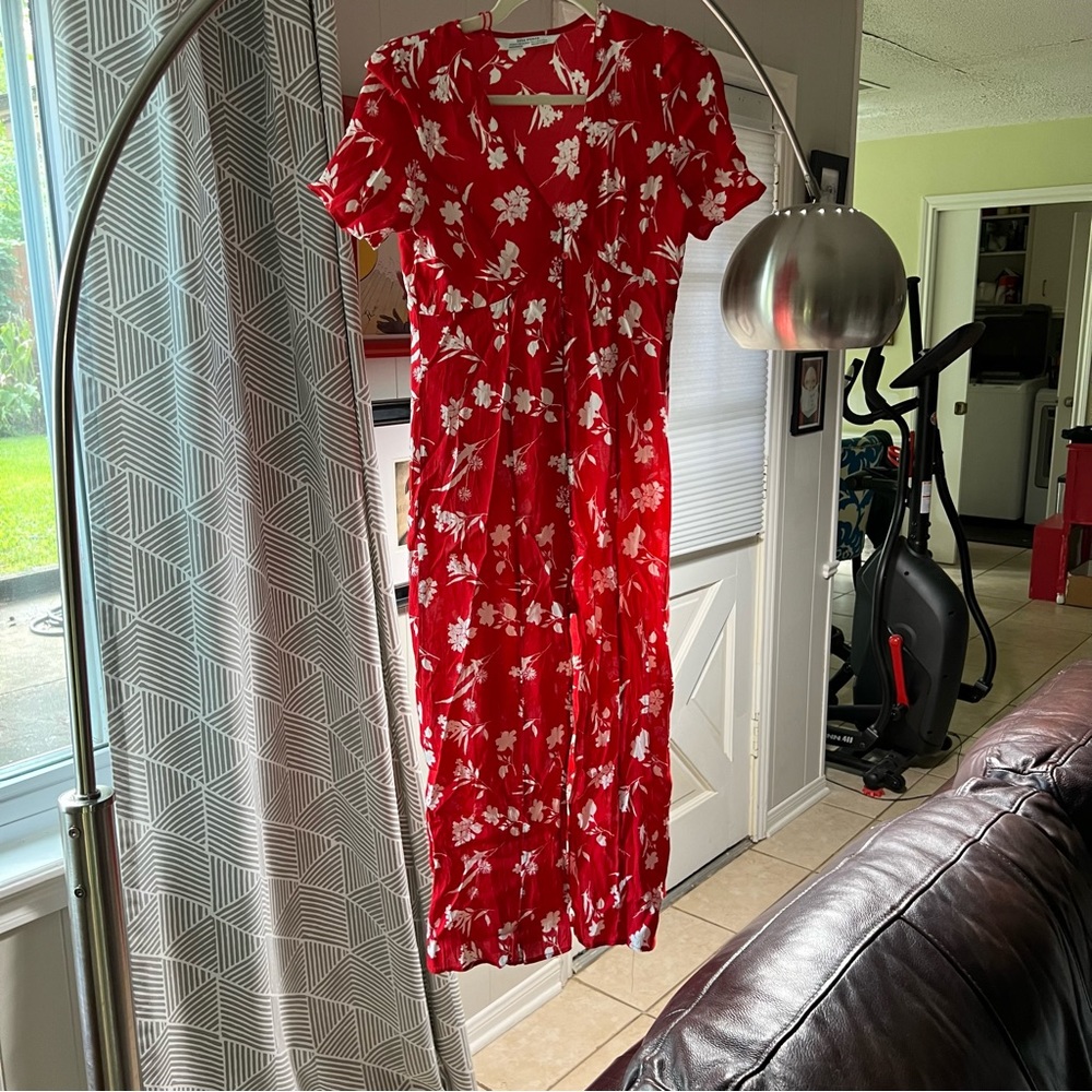 Zara Tropical Floral Print Dress with Slit - XS